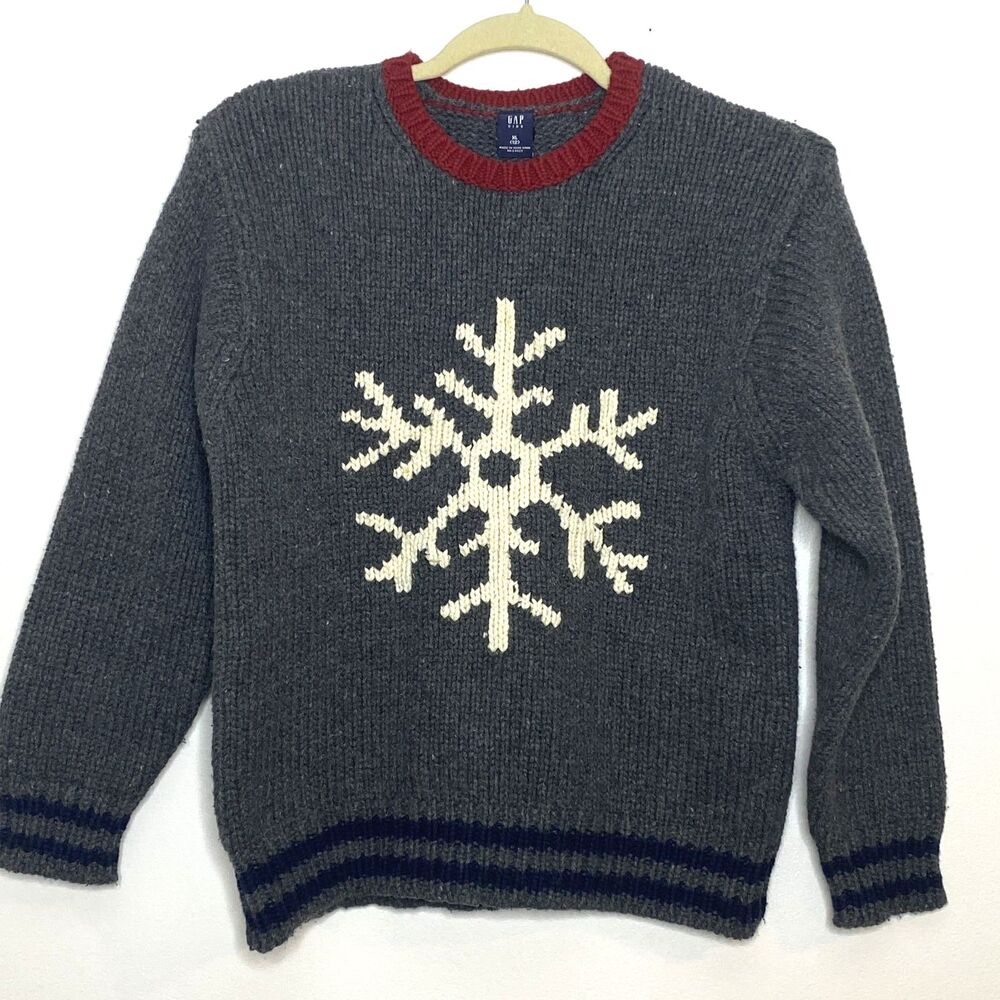 Gap 03 Y2K Snowflake Festive Pullover Knit Crewneck Sweater Kids Holiday XL (12)